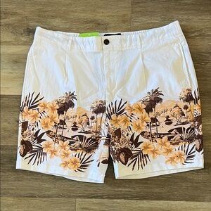 NWT Houston White Men’s Floral Tropical Print Chino Shorts White Size XL